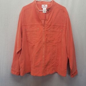 Quacker Factory Orange Corduroy Jacket w/Bling Size 1X
